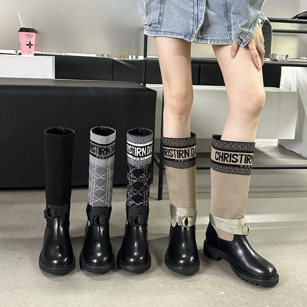 2024 Autumn and Winter New Korean Style Round-Toe Letter Boots Thick-Heeled Thick-Soled High-Top Embroidered Over-The-Knee Boots for Women