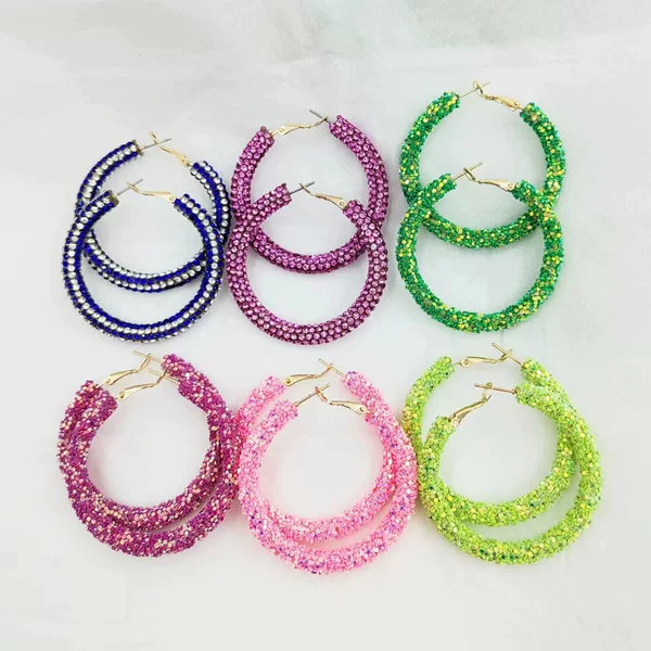 European and American Fashion Colorful Shiny Circle Large Earrings Women's Stylish and Elegant Slimming Hoop Earrings Wholesale for Women