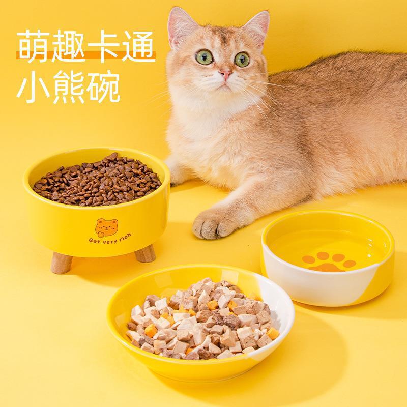 고양이 그릇 세라믹 고양이 보호 자궁 경부 척추 개 그릇 식품 분지 안티 팁 높은 발 더블 그릇 마시는 그릇 마시는 물 애완 동물 용품