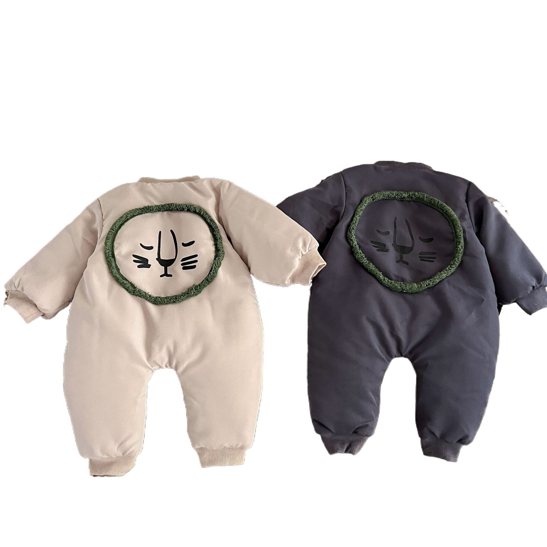 INS estilo coreano bebé León imprimir acolchado algodón espesado ropa recién nacido dibujos animados caliente largo mameluco