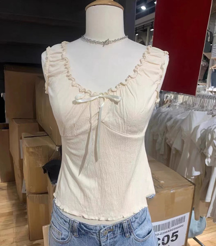 BM style, stunning pure lust beige bow lace lace-up bm vest for women