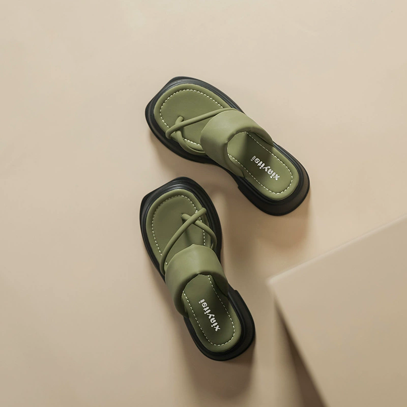 Босоножки женские летние 2023 Новые шлепанцы на толстой подошве с кедровым тортом [горчичный зеленый Чао белый]