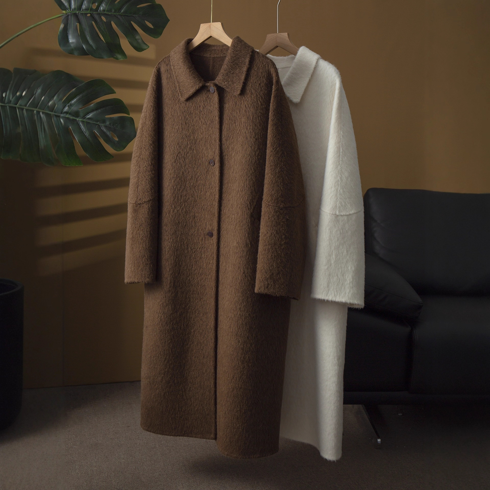 Double-Sided Wool Coat for Women, Suli Alpaca Wool, Hepburn Style, Mid-Length, Raglan Sleeves, Solid Color Woolen Coat