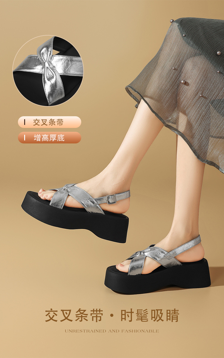 Sandal đế dày nữ phong cách La Mã, tăng chiều cao, đi biển dạo phố — KN332 Màu sâm banh chi tiết 5