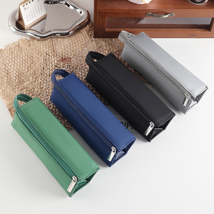 Estuche de lápices tridimensional creativo de estilo japonés, cuadrado, abierto por ambos lados, con asa, bolsa de papelería de gran capacidad para estudiantes.