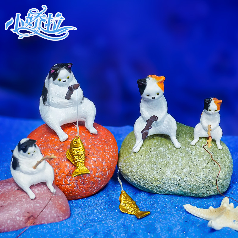 Nuevos productos Adornos de pesca de gatitos grandes Pecera paisajismo gato pesca ocio gato pesca gato adornos colgantes