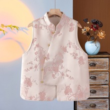 批发2025新款复古新中式国风唐装改良斜襟开衫立领马甲上衣女坎肩