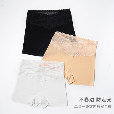 安全打底內褲女生款中高腰不勒腿冰絲無痕蕾絲天使夏天薄款防走光