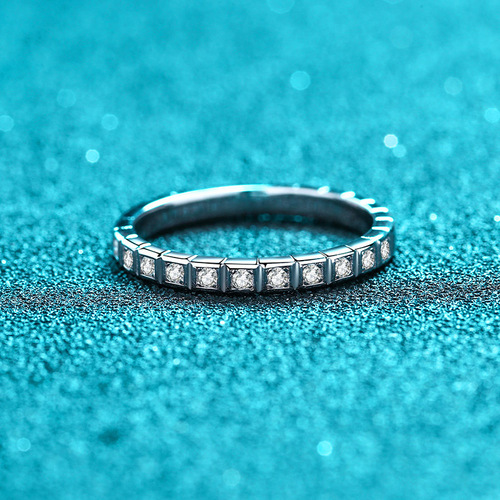 S925 silver ring women's half circle moissanite tail ring plated pt950 platinum small ice cube meson manufacturer wholesale