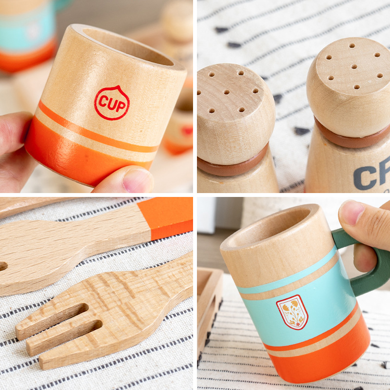 Nuevos productos creativos transfronterizos bandeja de té juegos infantiles juguetes de madera maciza para jugar a padres e hijos accesorios de juego interactivo image 5