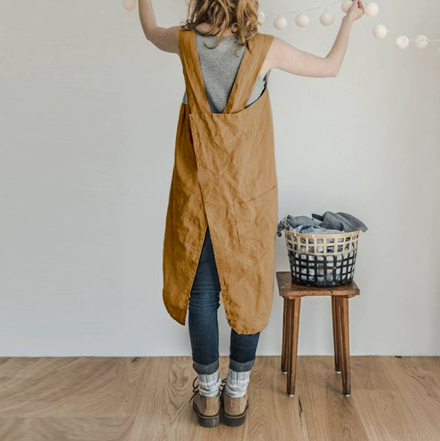 6-цветная спотовая внешняя торговля производитель корейская версия сплошного цвета сплайт-ремешок фартук средняя длинная домашняя одежда рабочая одежда