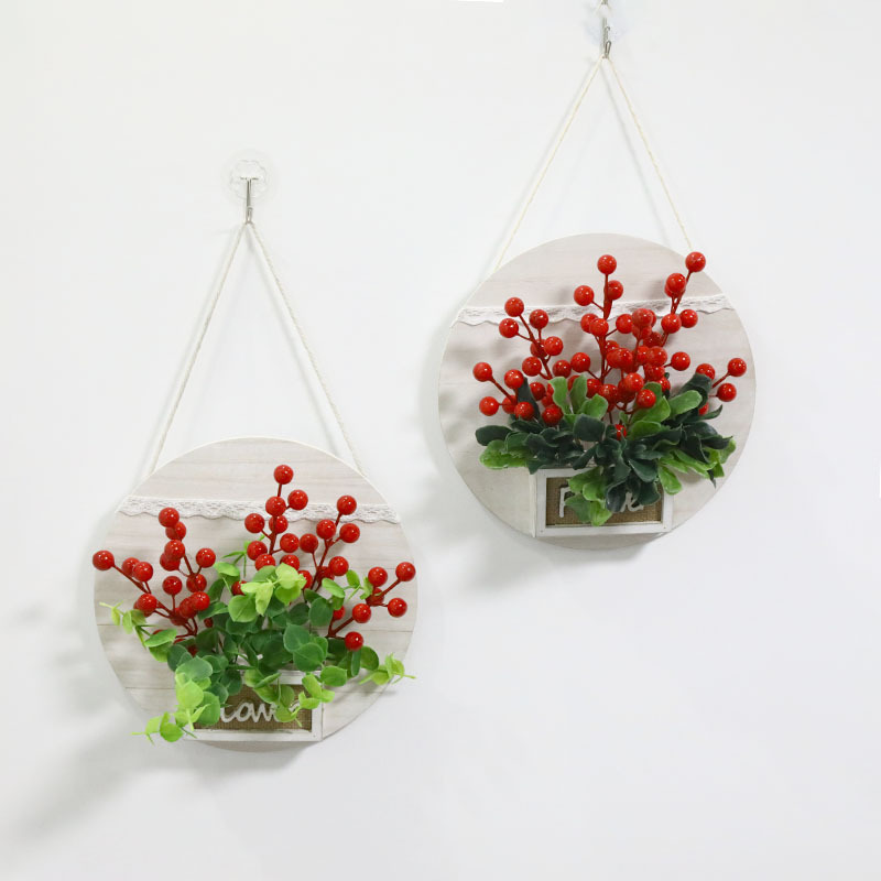 Año Nuevo redondo de madera colgante de pared sala de estar colgante de decoración de pared enchufe rico fruta roja bayas nueva casa regalo