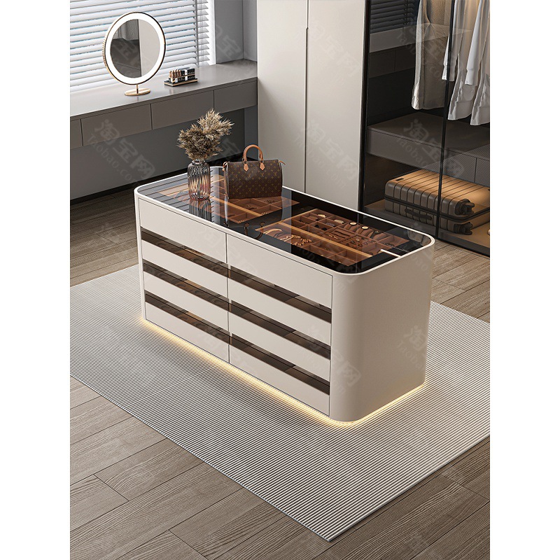 衣帽间中岛台主卧首饰展示柜带灯奶油风双面斗柜现代大容量储物柜