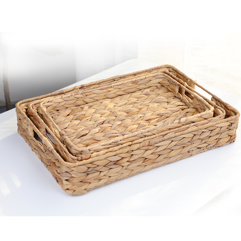 亚马逊热销手工葫芦草编织方形收纳盒干果零食面包点心水果收纳篮