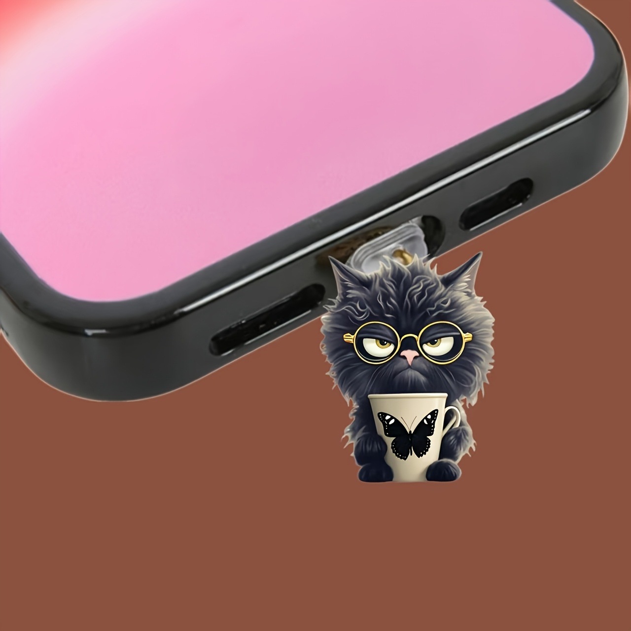 Nuevo acrílico transfronterizo plano para taza de menú gatito teléfono móvil polvo tapón colgante decoración