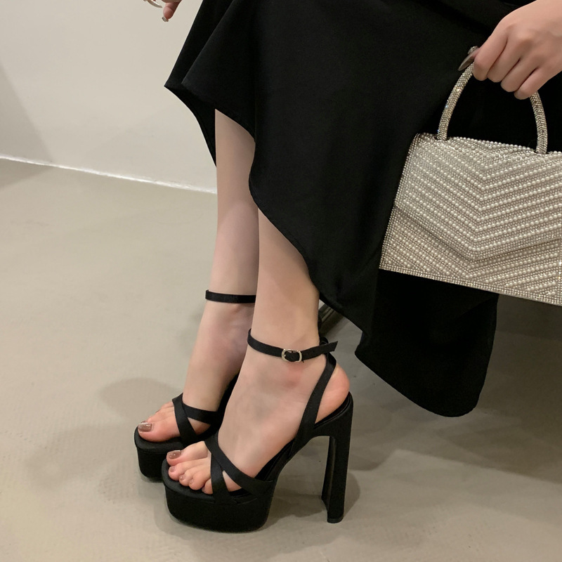 Spring 2026 High-Heeled Shoes 13cm Nightclub Waterproof Platform Thick-Soled Chunky Heel Sandals Model Runway Large Size Women's Shoes