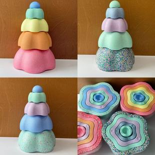 Dream Elephant Manufacturing Macaron Rainbow Mini Stacking Stones River Crossing Stones Epp Balance for Young Children Home Outdoor Sensory Play