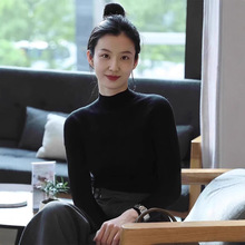 一件代发春秋冬季法式半高领黑色打底衫女内搭针织毛衣百搭上衣
