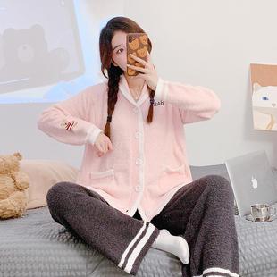Yuezi Clothing Half-side Velvet Pajamas Women's Thickened Warm Casual Cute Lazy Outer Wear Home Clothes suit Breastfeeding