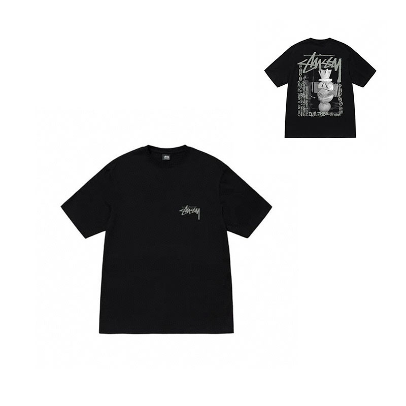 国境を越えた卸売りstyスチュアート黒8クラシック24ss半袖純綿夏ゆるいtシャツ男女同金|undefined