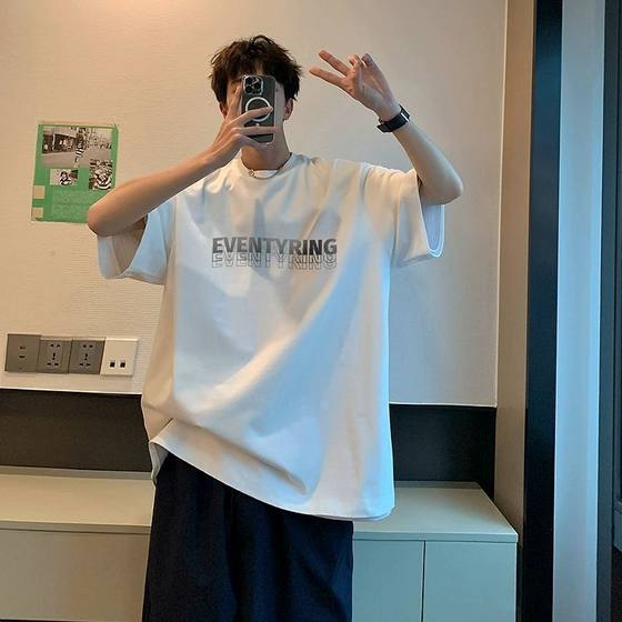 American Retro 220g Heavy Small Nose Seven-point T-shirt Men's Summer oversize Cotton Loose Short Sleeve