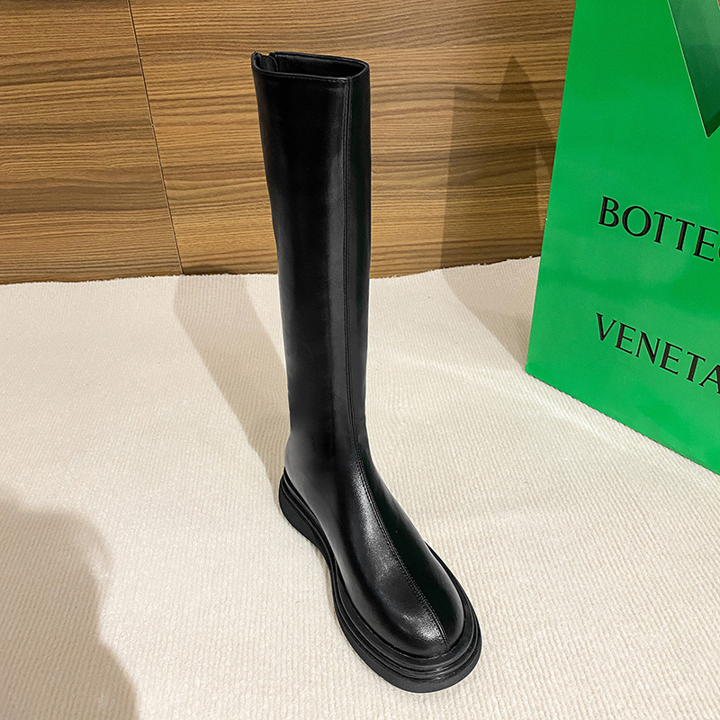 150 short stature with less than knee height, women's new round headed brown plush knight boots for autumn and winter_voghion.com