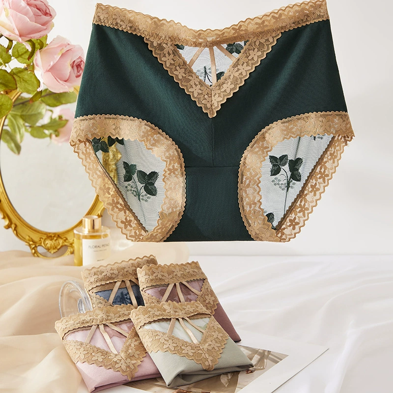 Одно поколение # волосы женские трусы Антибактериальные хлопчатобумажные хлопчатобумажные промежности с высокой талией живота оптовые кружевные трусики женские