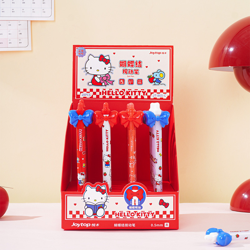 Yue Mu Hello Kitty Bow Series Retractable Gel Pen High-Value Aesthetic Student Gift Cartoon Signature Pen