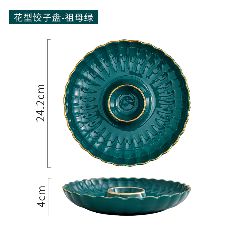 Dumpling plato con plato de vinagre dumpling placa especial hogar cerámica oro borde desayuno plato creativo compartimiento merienda plato