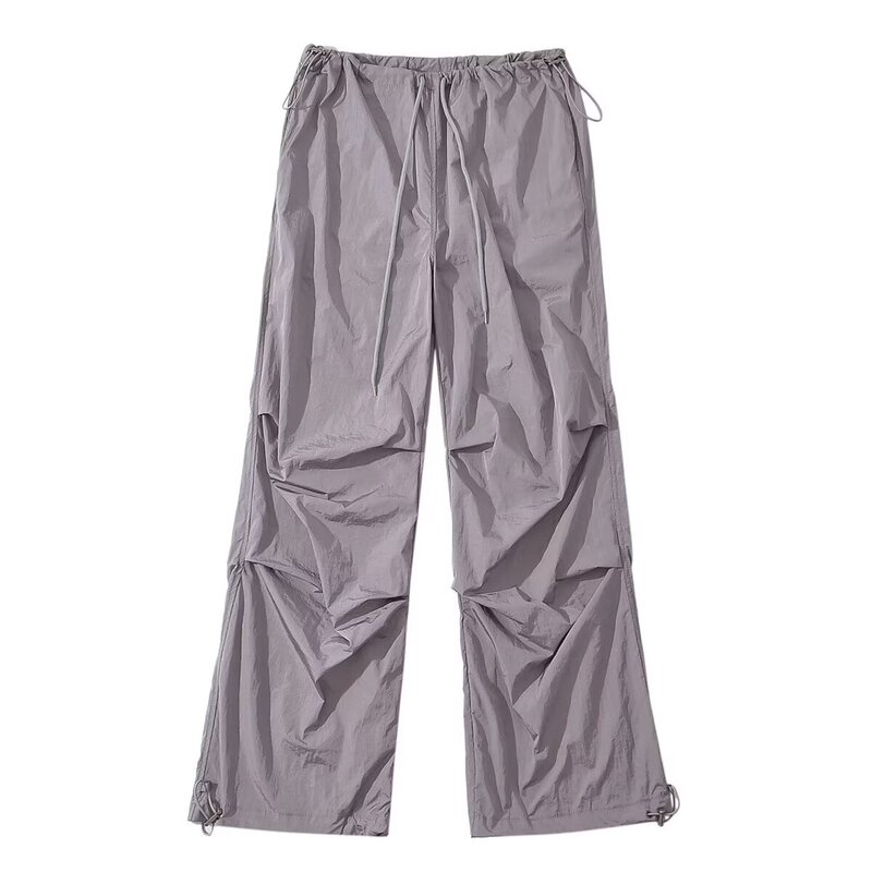 American-style lightweight umbrella pants summer drawstring high waist loose straight casual overalls mop pleated slimming