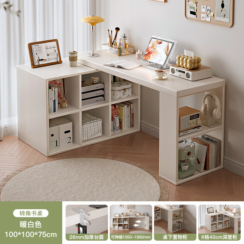 Escritorio de esquina Dormitorio Escritorio de computadora para niñas Escritorio en forma de L de madera maciza Librería Escritorio de oficina de esquina integrado Banco de trabajo