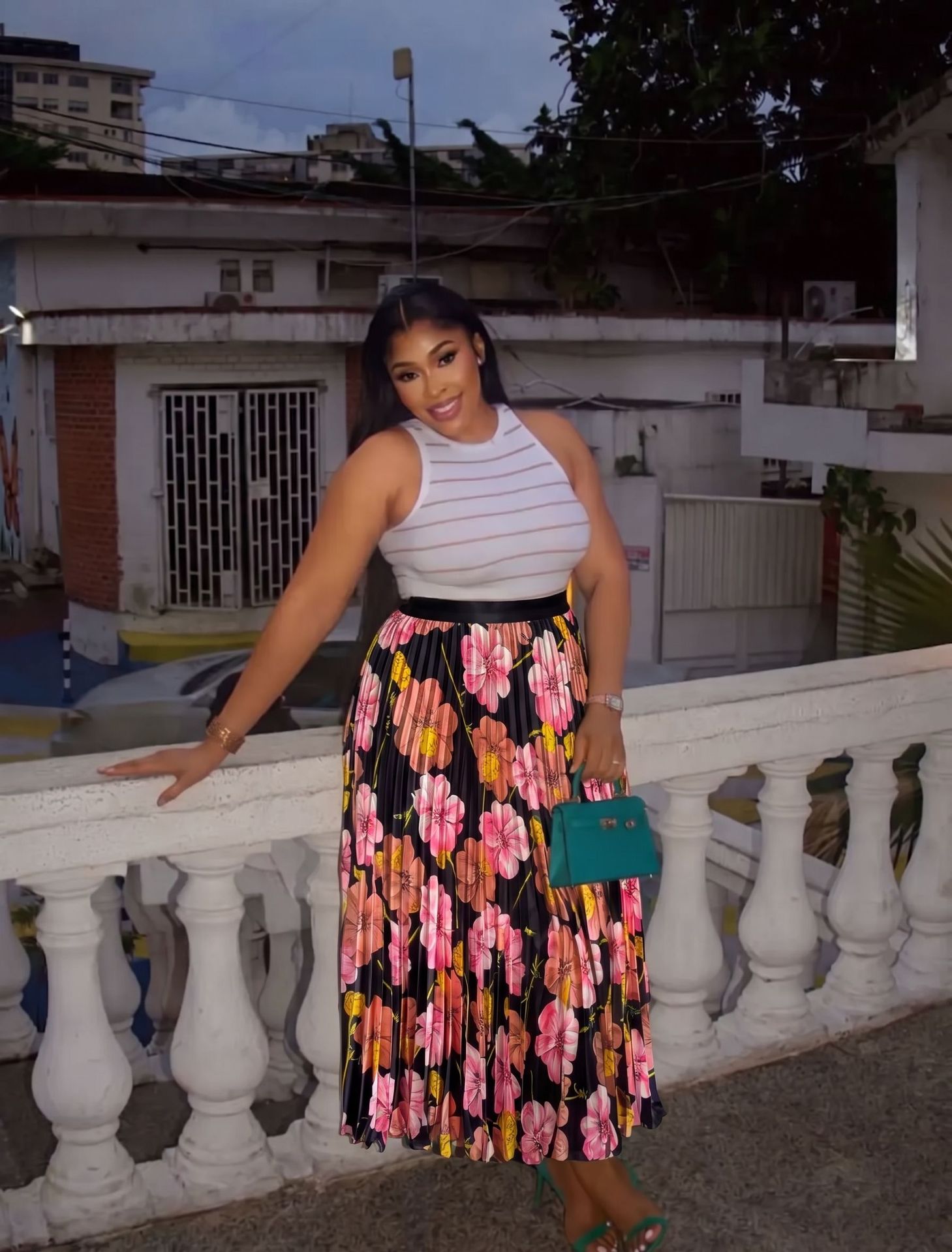 Women's Retro Print Pleated Skirt High Waist A-Line Midi Fashion Skirt for Commuting Summer Long Skirt European And American Style_ecoleips.com