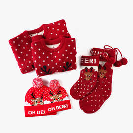 圣诞毛衣男女同款加工定制外穿美版宽松麝鹿圣诞毛衣套装三件套