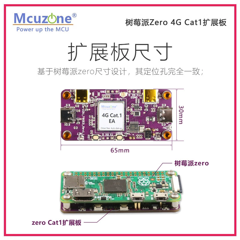 Raspberry Pi ZERO 4G CAT1 expansion board thimble power supply/communication free drive, plug-in and optional ESIM