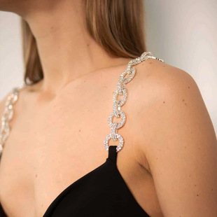 Cross-border European and American Rhinestone Shoulder Strap New Ring Shoulder Chain European and American Popular Super Flash Rhinestone Simple Dress Shoulder Strap for Women