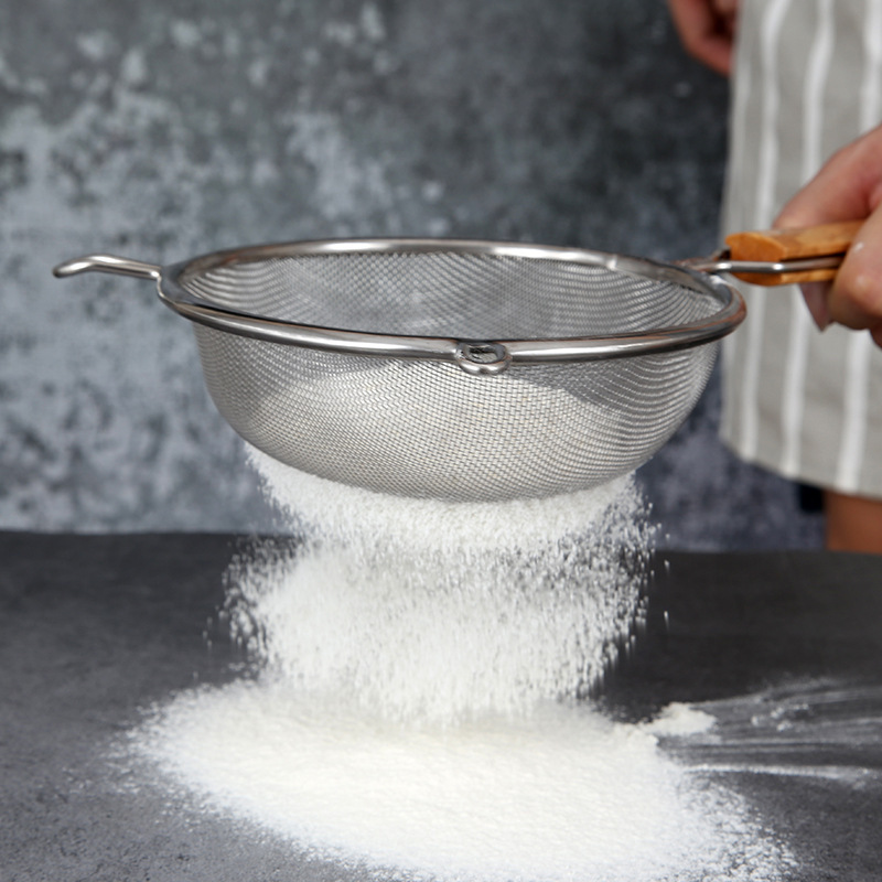 304 Stainless Steel Flour Sieve Kitchen Bean Berry Juice Filter Sieve Oil Filter Spoon Handheld Double Ear Mesh Oil Leakage Colander