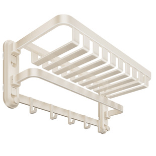 Cream-style suction cup towel rack without punching bathroom storage rack wall-mounted bathroom storage folding towel rack 5