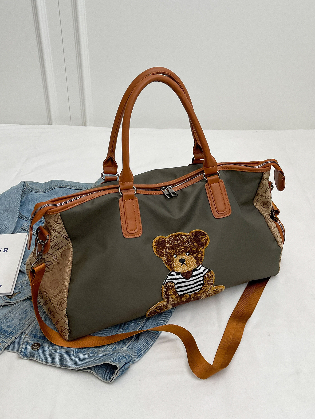 Oso de gran capacidad de viaje ligero gato color de contraste bolsa de equipaje de embarque bolsa de almacenamiento de espera bolsa de viaje de negocios de corta distancia bolsa de viaje