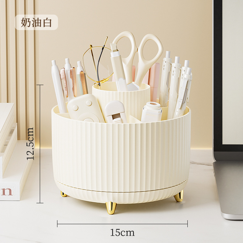 事務机の筆筒の回転のプラスチックの机の文房具は貯蔵箱の口紅の化粧のブラシの桶のデスクトップの収納箱を整理します。|undefined