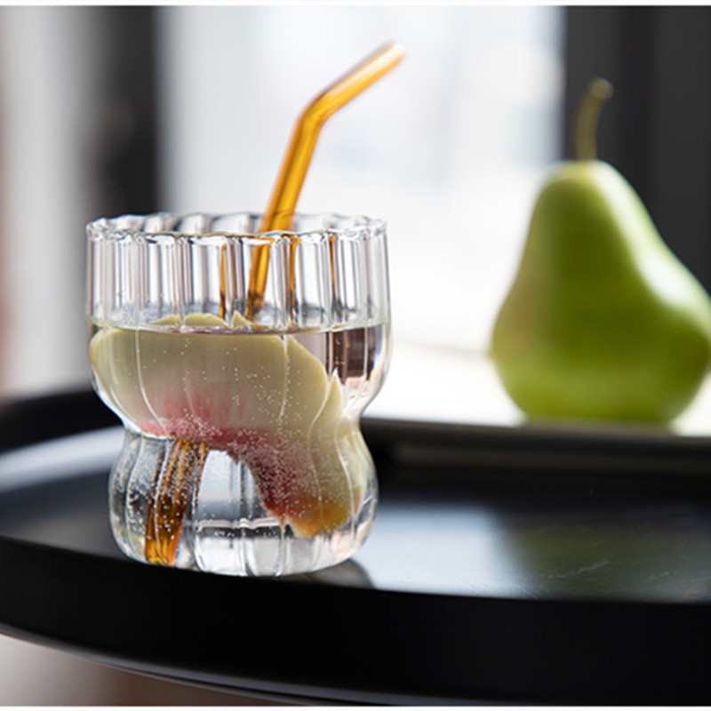 Vidrio de borosilicato a rayas taza de una sola capa simple taza de grasa de vidrio transparente taza de desayuno taza de leche doméstica