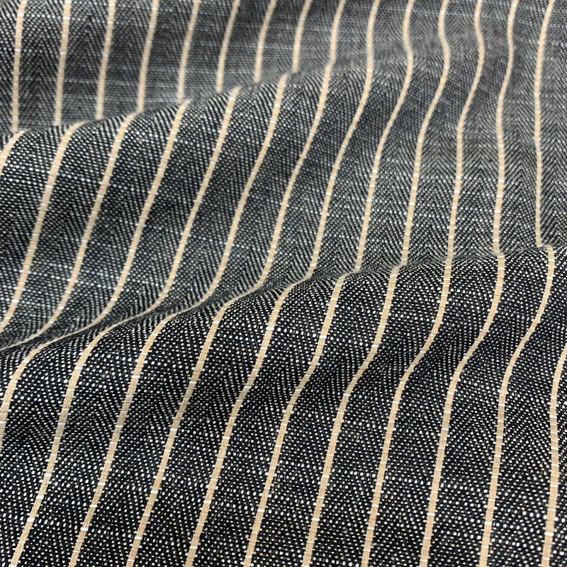 新艺亚麻棉人字纹色织条子面料春夏外套衬衫套装时装休闲服布料