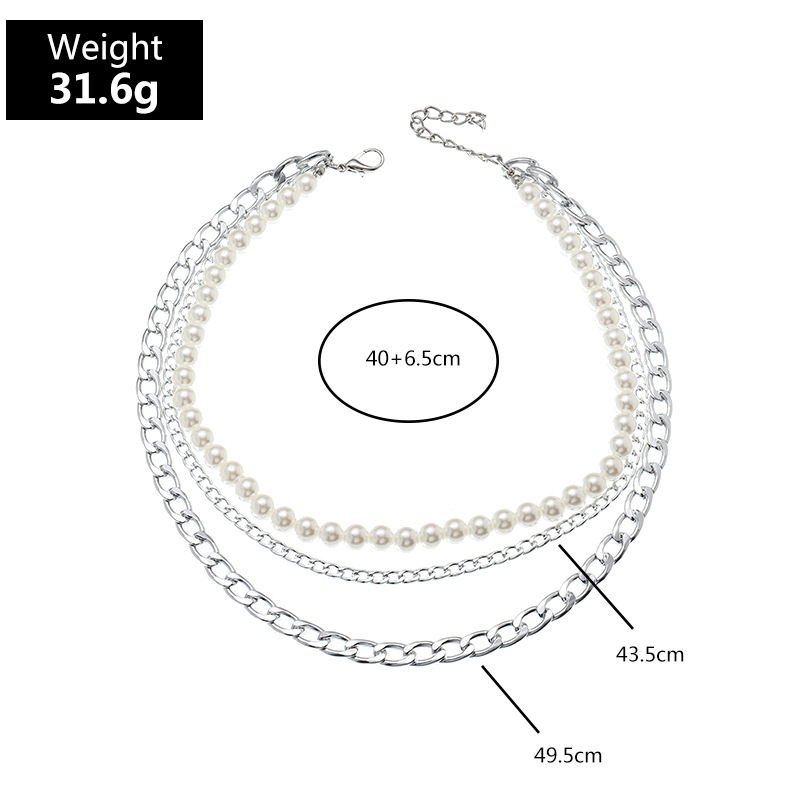 Punk Multilayer Thick Chain Pearl Necklace display picture 2