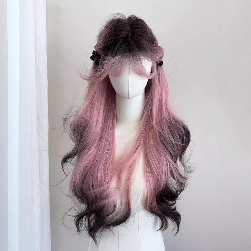 DM571(70cm) Siamese cat air pink gradient long curly hair