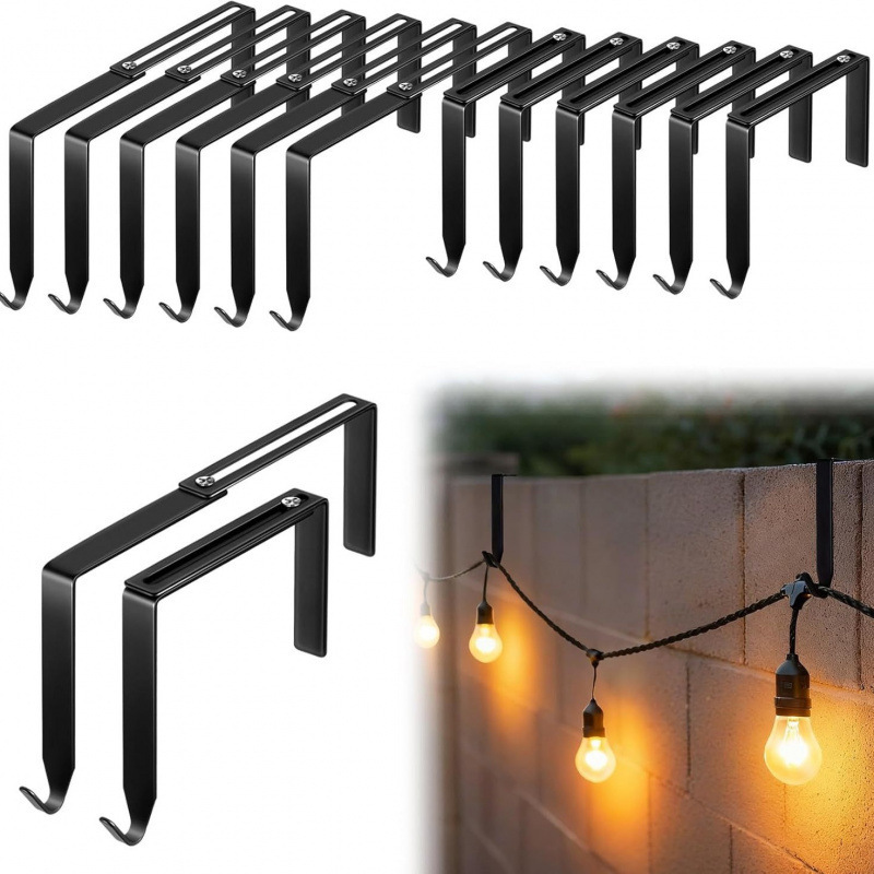 Black adjustable outdoor string light metal hook suitable for 3.2-6inch outdoor string light hooks and fence hooks