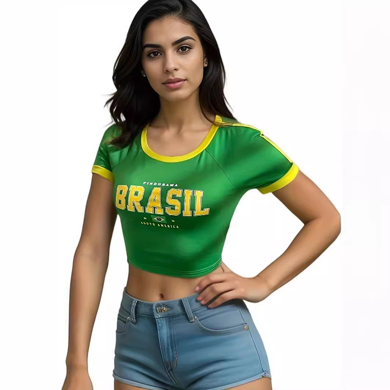 Women's Short Slim-Fit T-Shirt Brazilian Football Sports Top