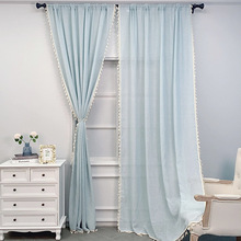 亞馬遜跨境窗簾現代簡約純色竹節麻紗客廳卧室窗紗成品外貿代發