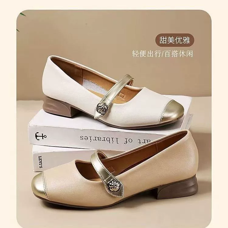 Французские туфли с низким и грубым каблуком Mary Jin весной и летом новые слова противоскользящие