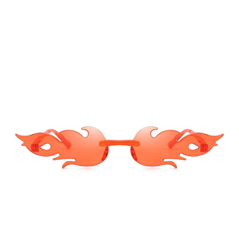 New European and American style rimless sunglasses with a fiery design, perfect for parties and events, featuring vibrant colors and a candy-colored, one-piece frame