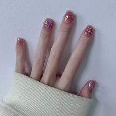 Short Beaded Glitter Diamond Stud False Nails Removable Full Set False Nail Sticker Trendy Wearable Nails Whitening