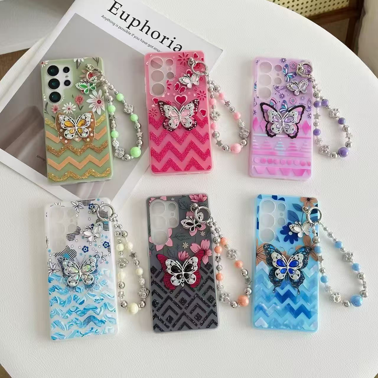 适用三星Galaxy  A26/A05S/S26 ULTRA蝴蝶DIY饰品珍珠链条手机壳